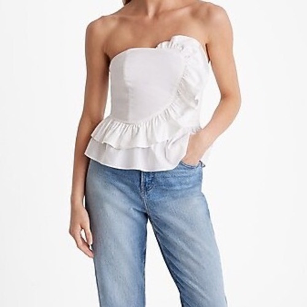 Express White Ruffle Strapless Peplum Top Smocked Back Medium